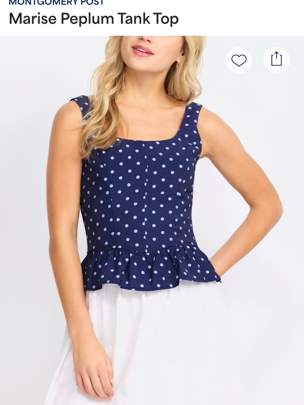 Navy Polka Dot Tank Top with Peplum Hem